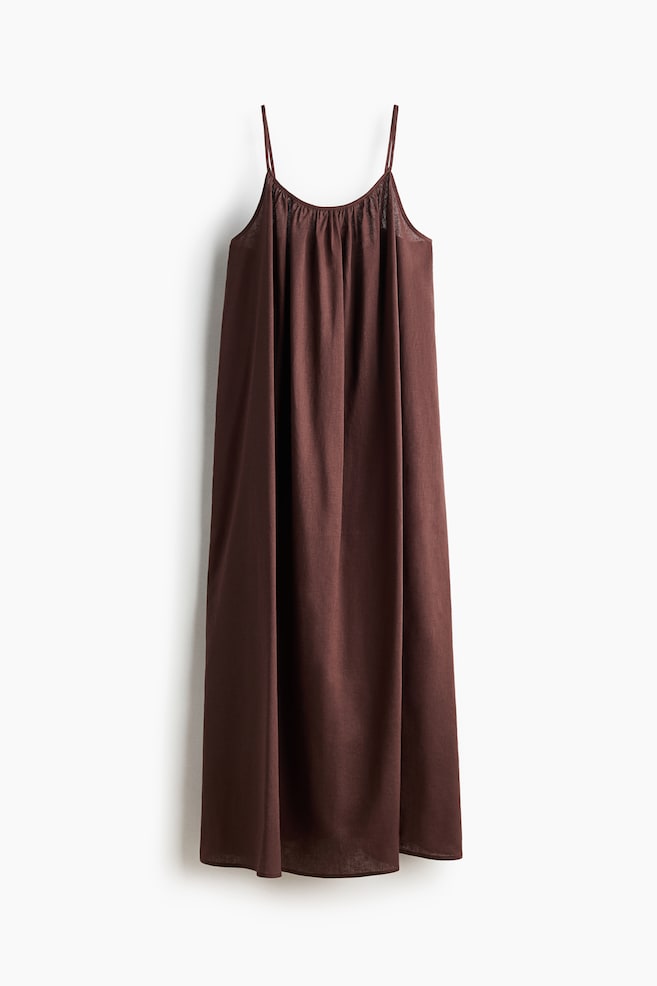 Vestido en mezcla de lino - Marrón oscuro/Crema - 1