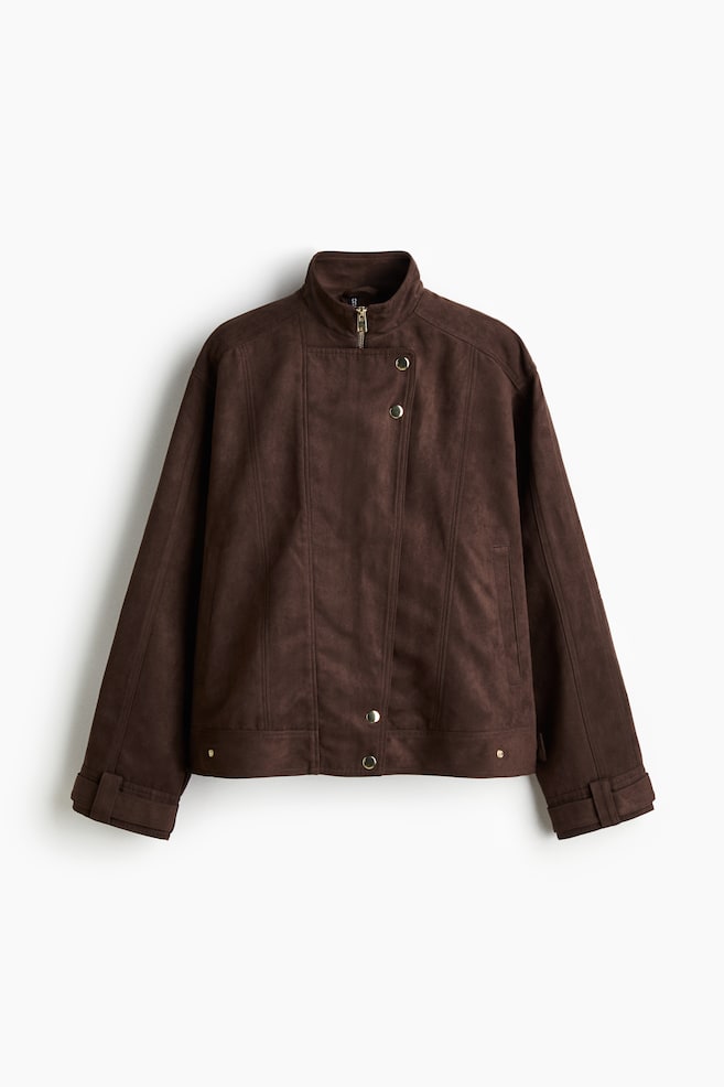 Oversized Biker Jacket - Dark brown - 1