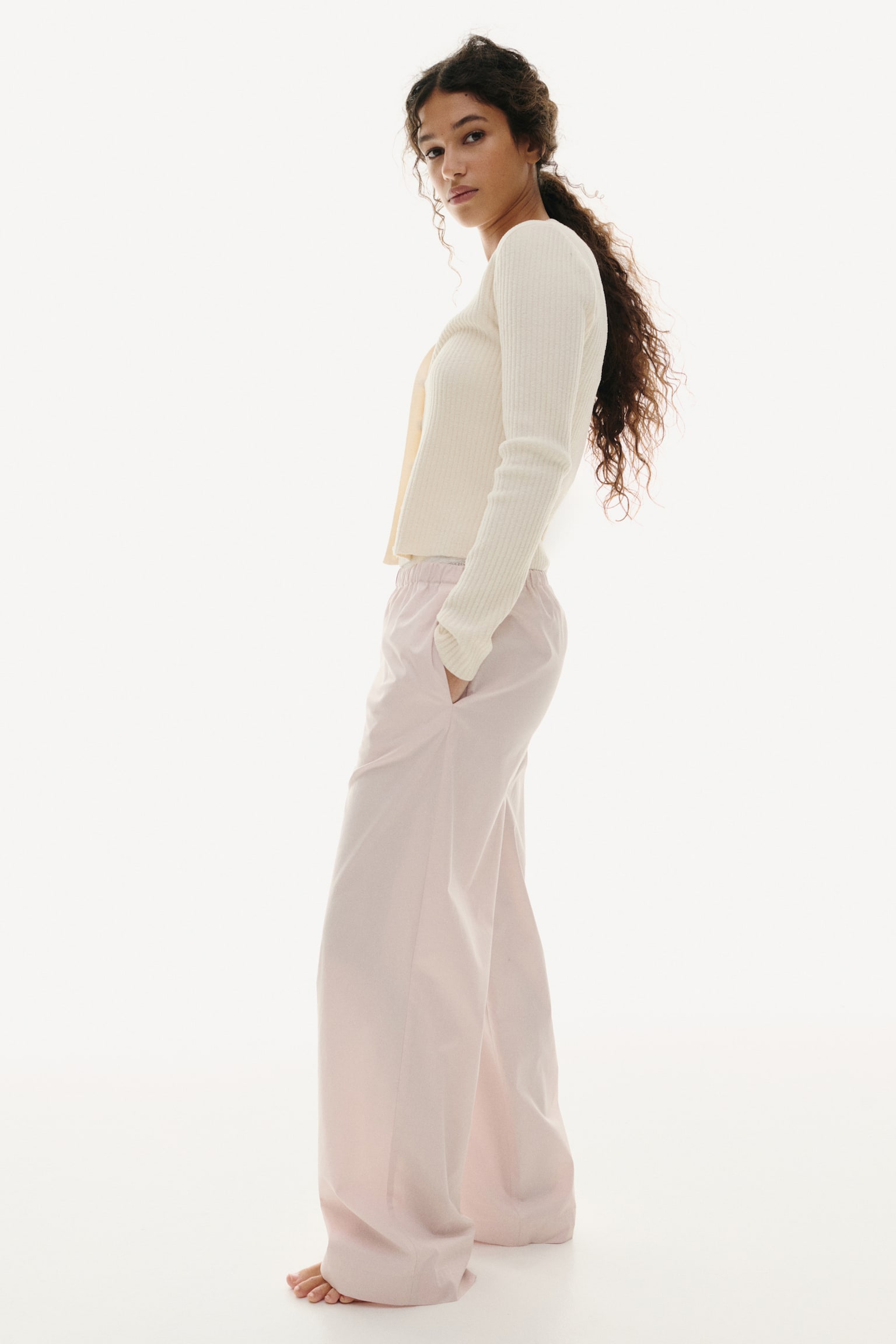 Broek van katoenen popeline - Lichtroze/Bordeauxrood - 7