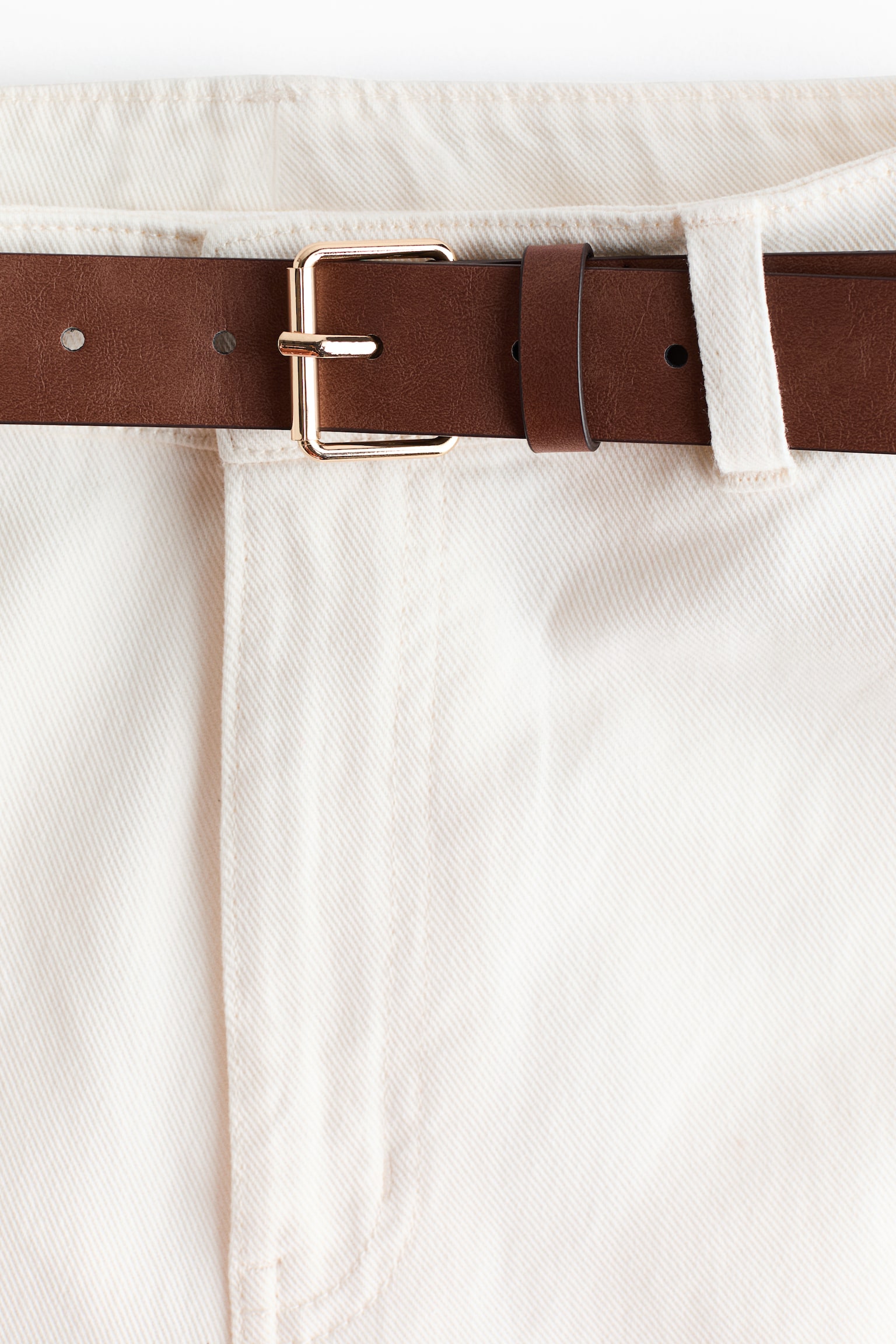 מכנסי טוויל רחבים עם חגורה - לבן/ירוק חאקי כהה/חום כהה - 4