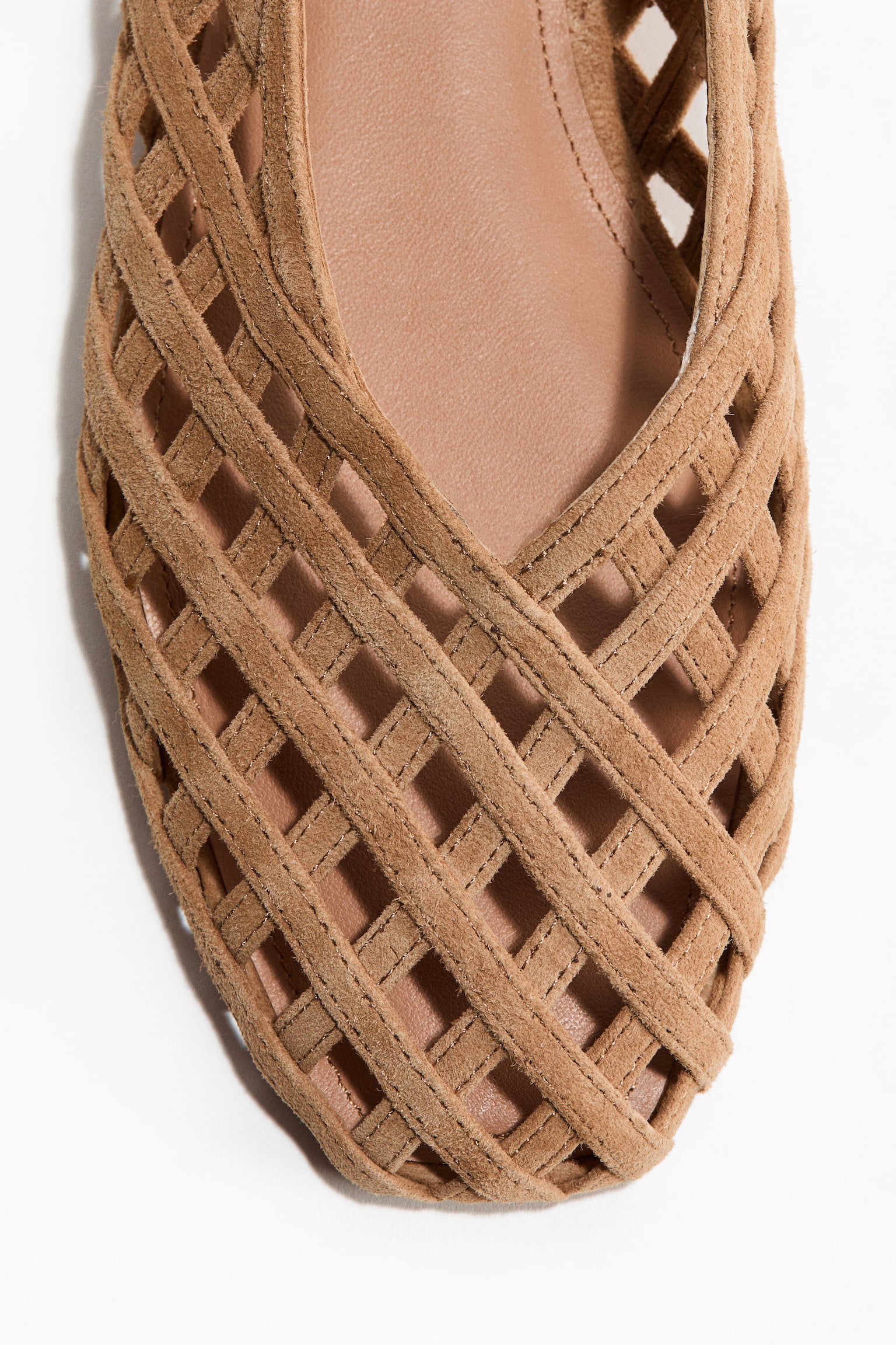 Braided-look leather ballet flats - Dark beige/Light dusty green - 4