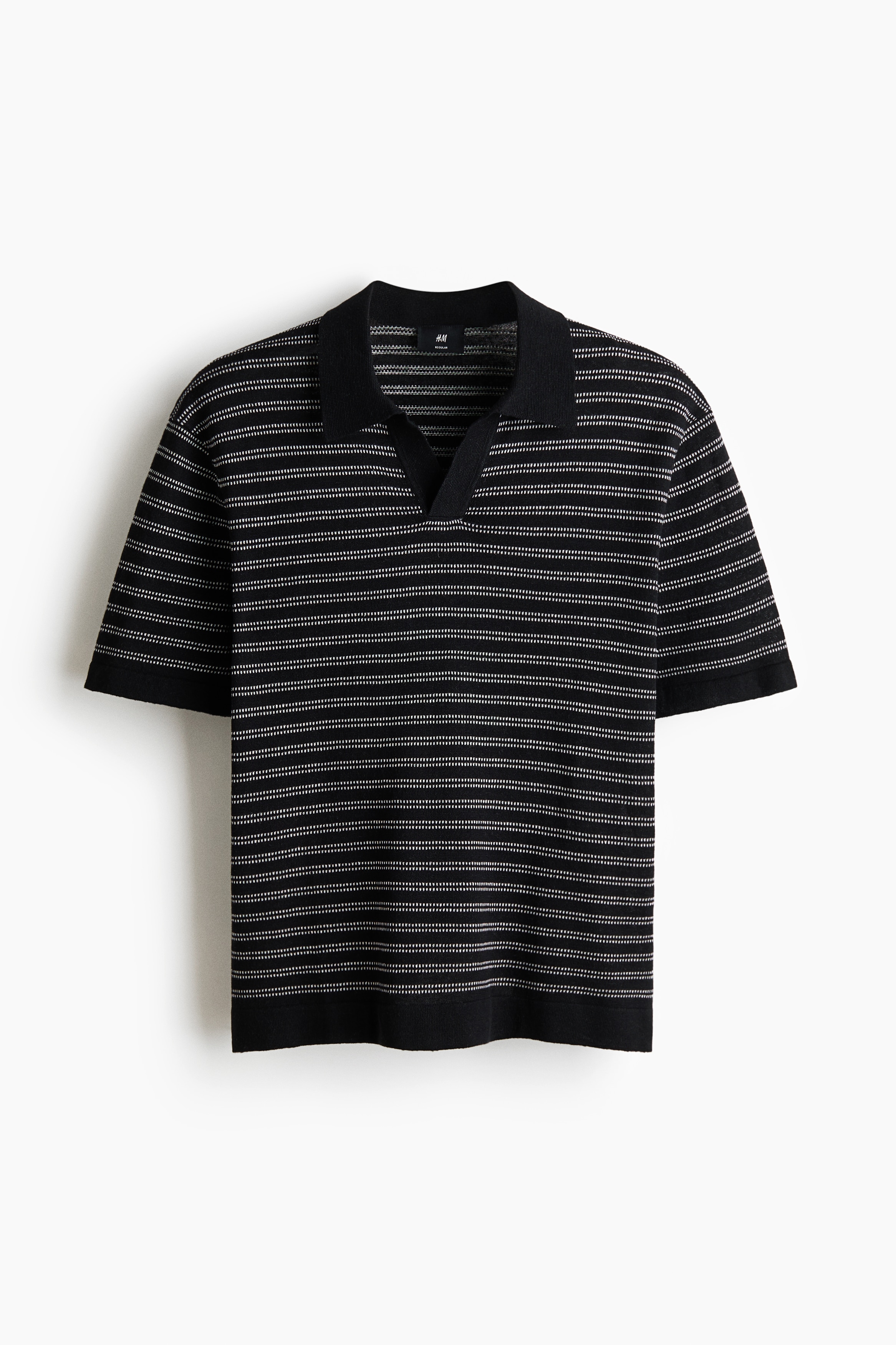 Regular Fit Linen-blend polo shirt - Black/Striped/Beige/Striped/Dark khaki green/Striped