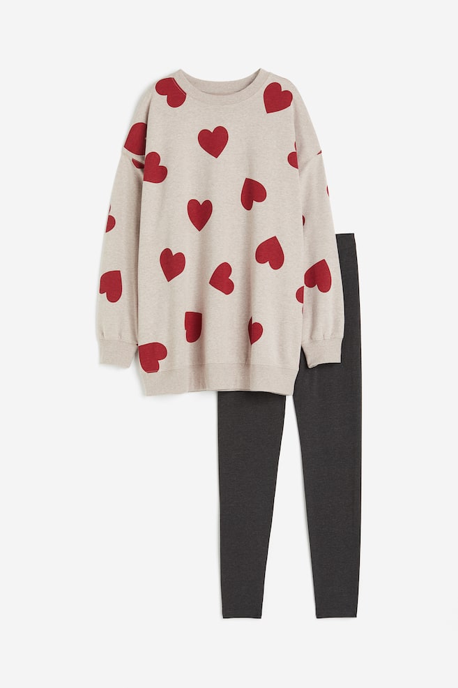 Pyjama top and leggings - Beige/Hearts/Dark grey/Spotted/Beige marl/Black - 1
