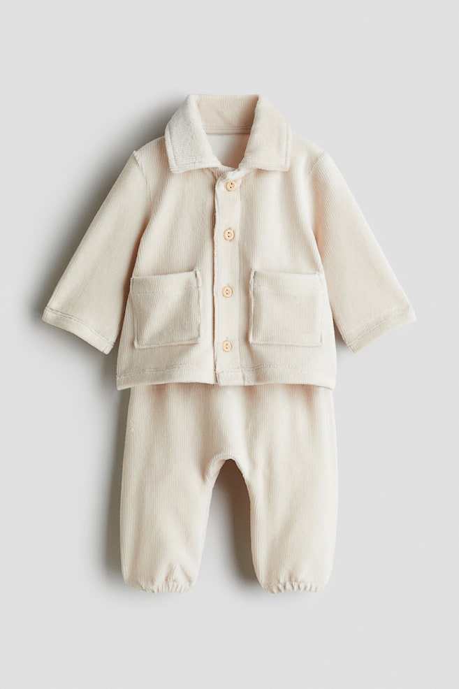 2-piece ribbed velour set - Light beige - 1