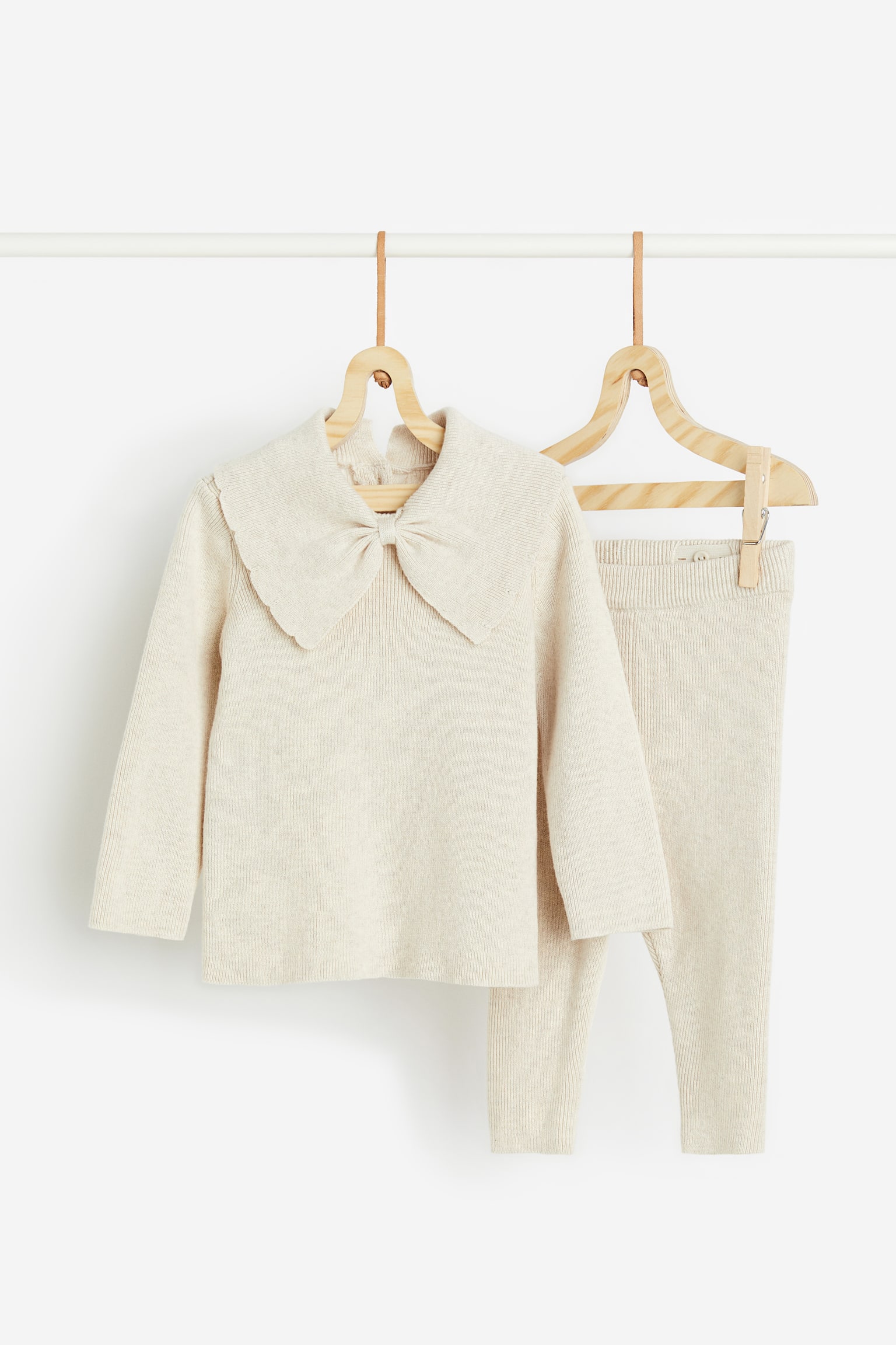 2-piece Knit Cotton Set - Light beige - 1