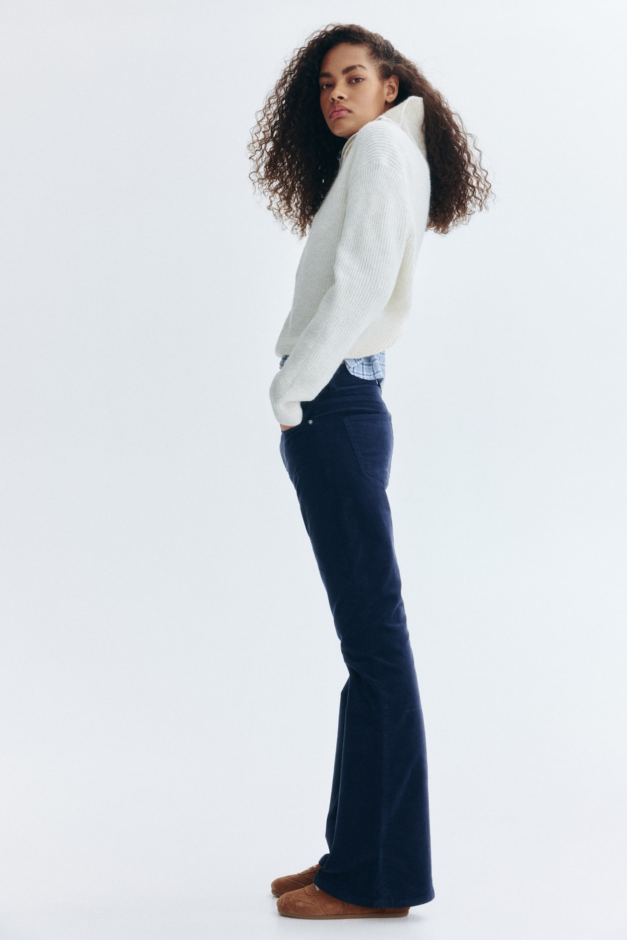 Flared corduroy trousers Navy blue Ladies H&M IN