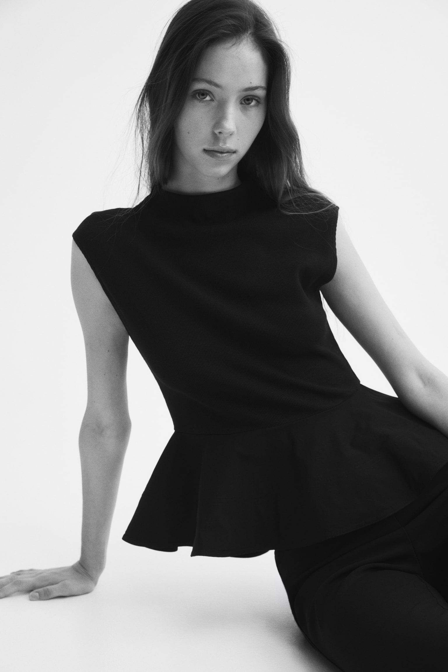 Женский топ H&M Dual-Fabric Peplum, цвет: Чёрный — фото 3
