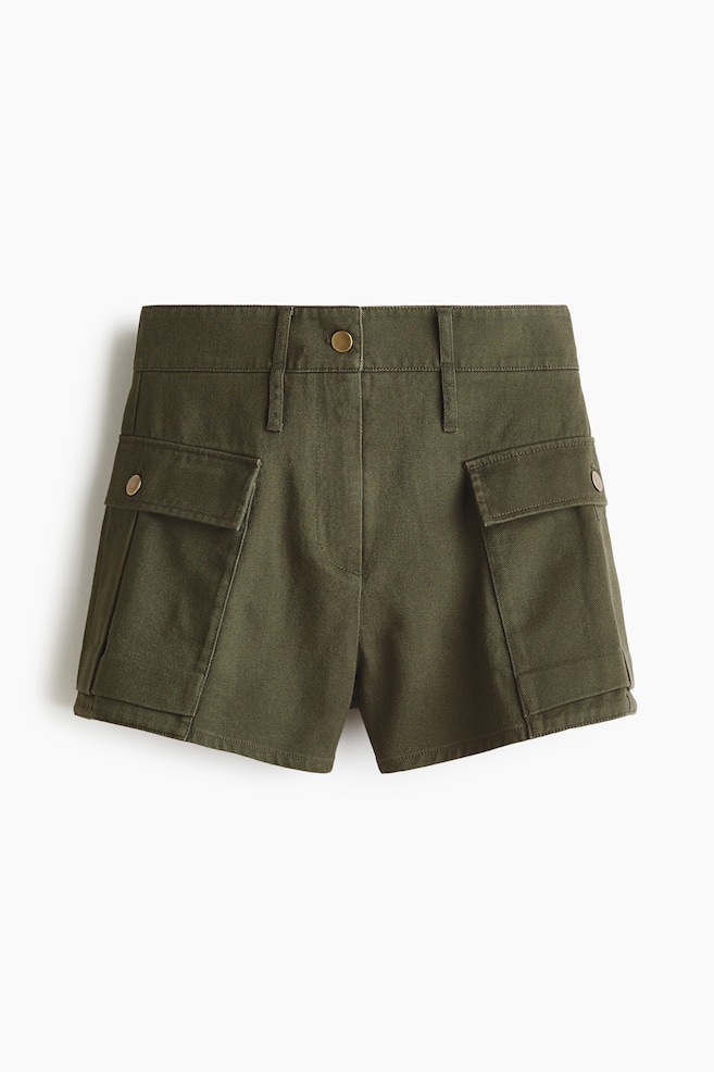 Cotton Twill Utility Shorts - Dark khaki green - 1