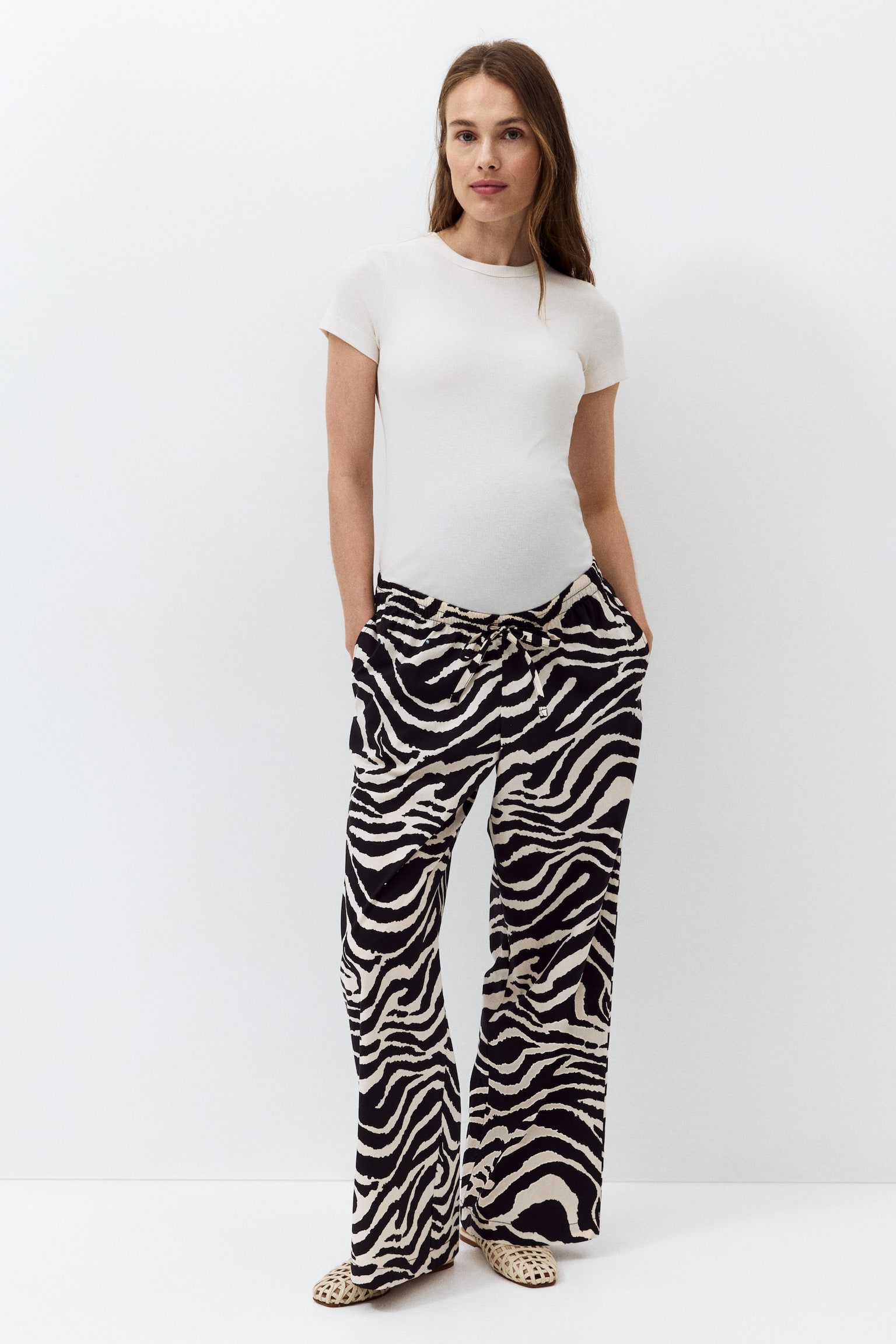 MAMA Cotton drawstring trousers - Dark brown/Zebra print/Light blue/Striped/Dark brown - 1