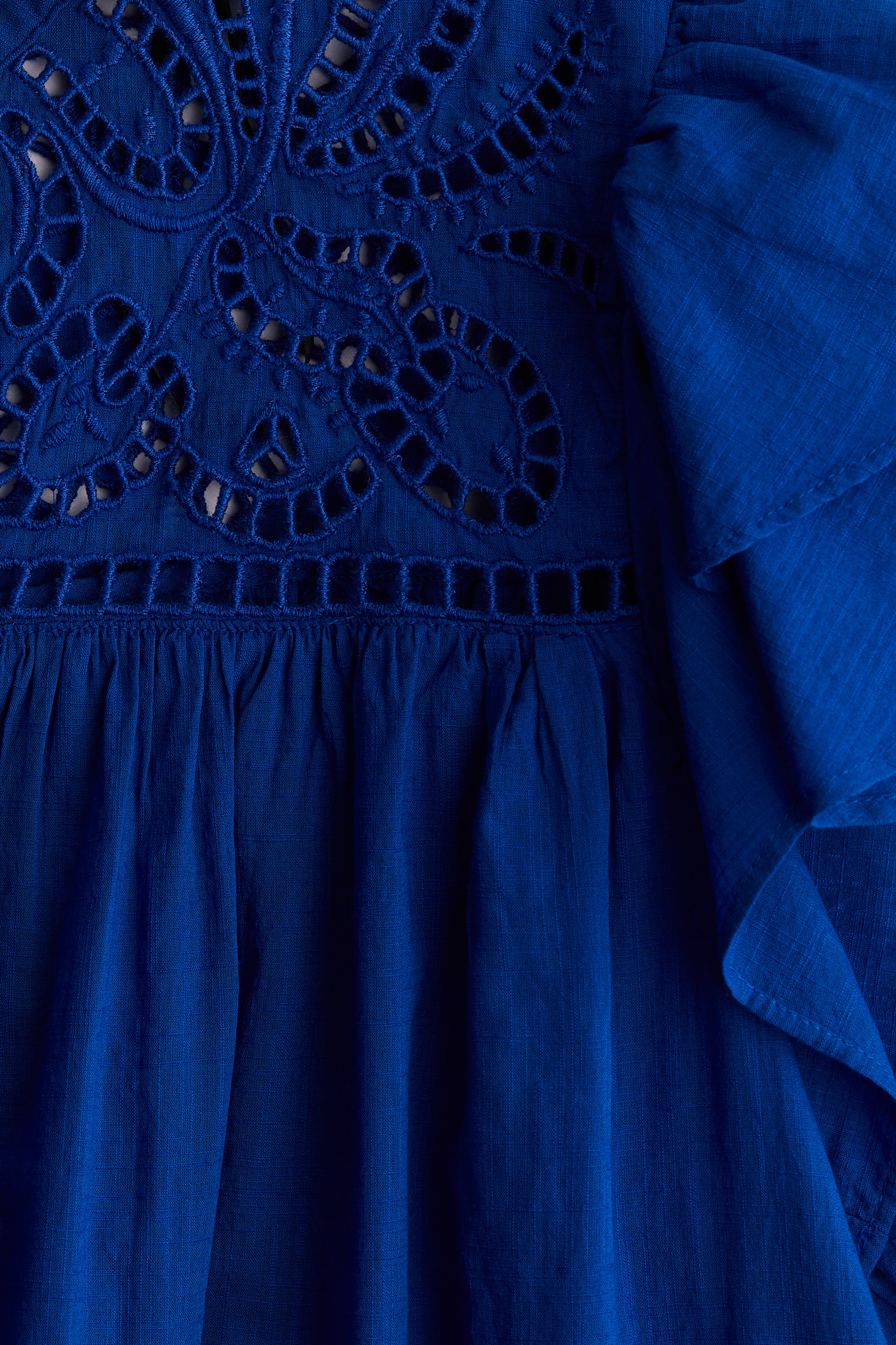 Women's Bright blue Flutter-Sleeve Dress with Eyelet Embroidery | H&M US Women's Bright blue Flutter-Sleeve Dress with Eyelet Embroidery | H&M US