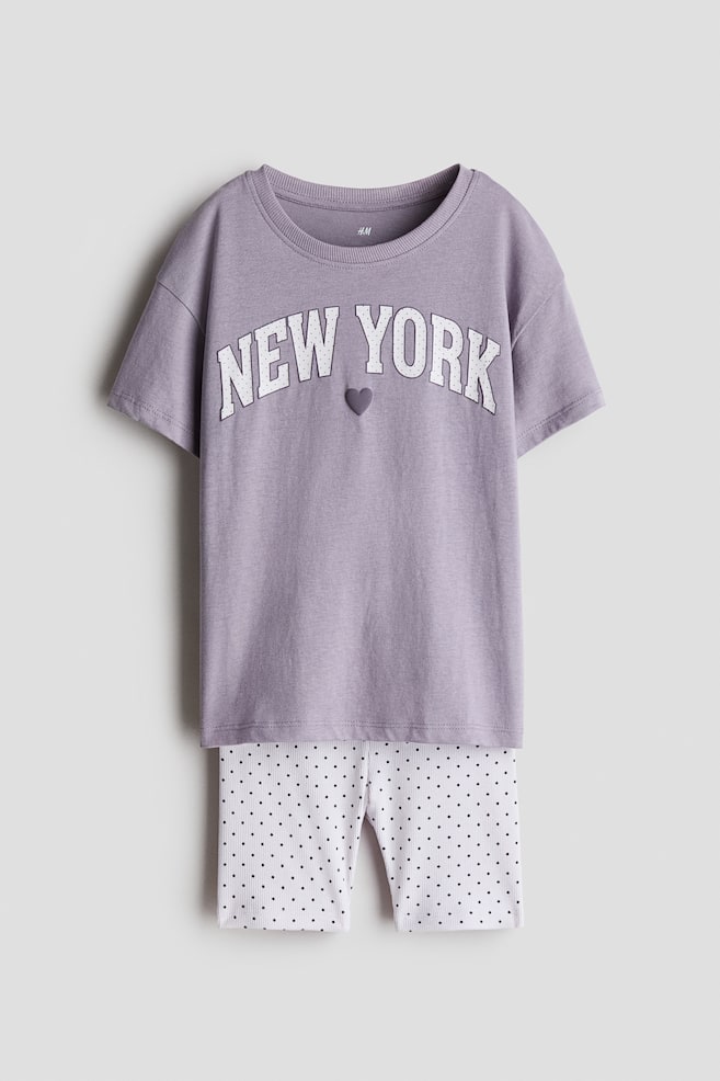 2-Piece Cotton Jersey Set - Dark dusty purple/New York/Cream/Paris - 1