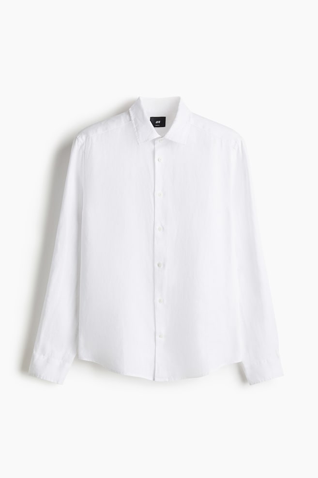 Slim Fit Linen Shirt - White/Black/Light blue/Khaki green - 1