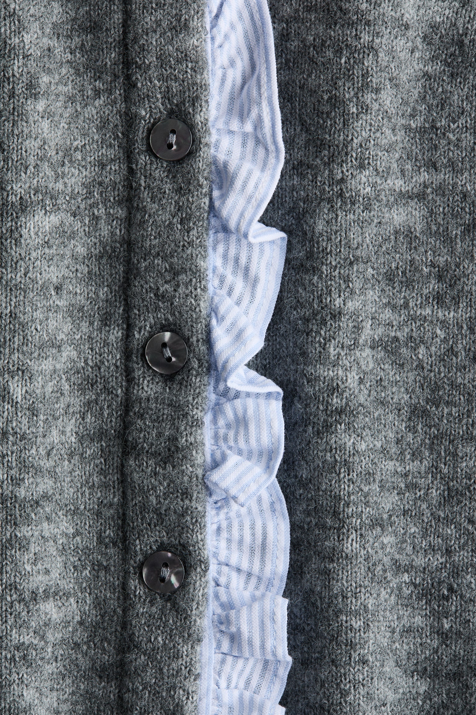 Frill-trimmed fine-knit cardigan - Grey marl - 4