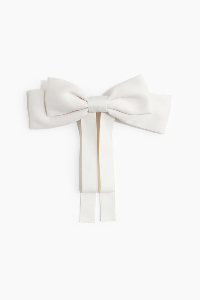 Satin Bow Hair Clip - White - 1