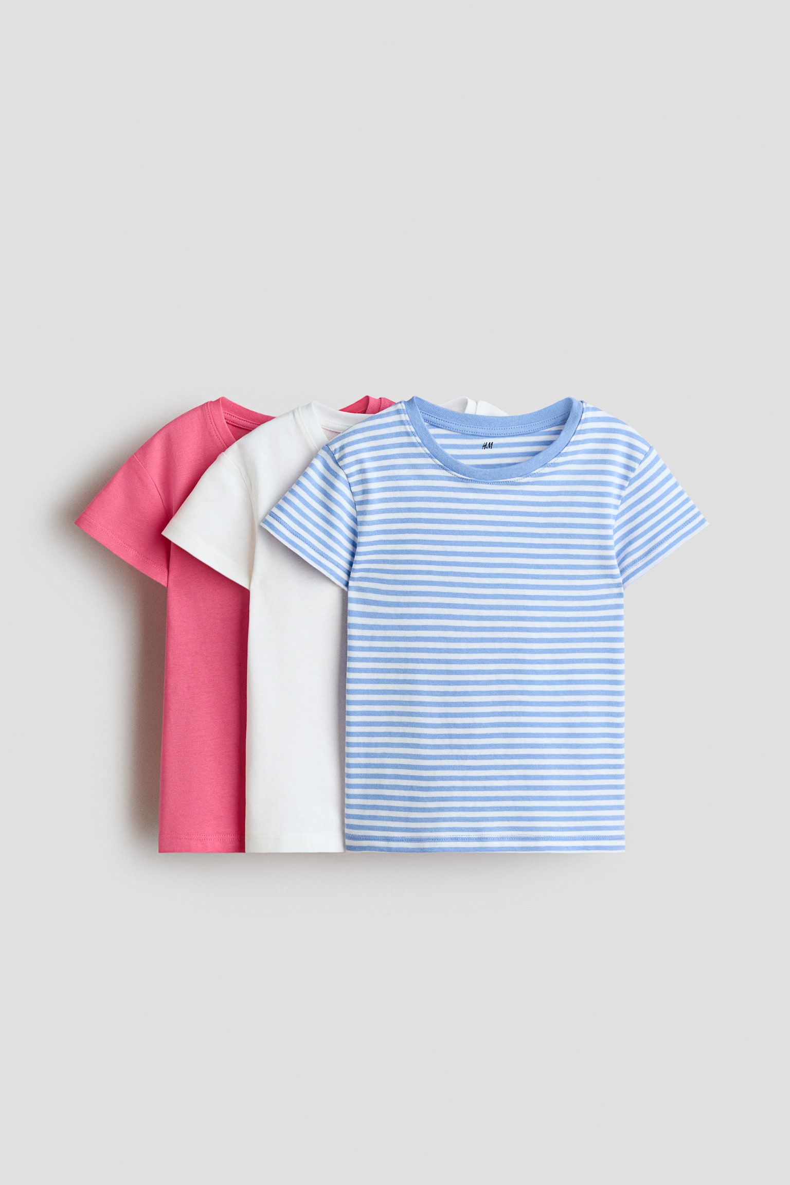 3-pack cotton tops - Light blue/Dark pink