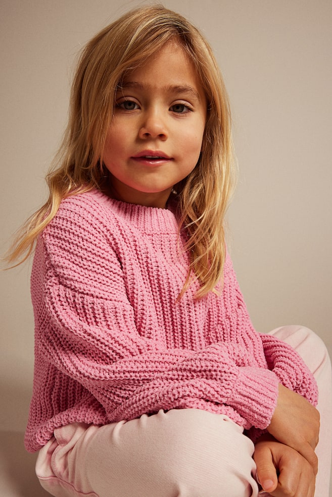 Knitted chenille jumper - Pink/Light pink/Light khaki green/Yellow - 4