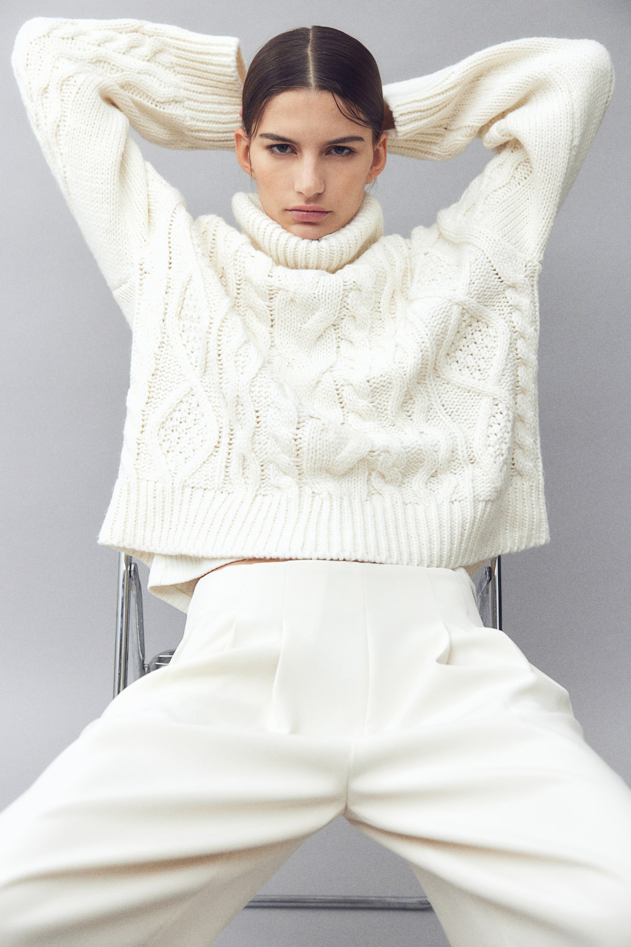 Knitted Jumper Turtle Neck Jumper White Roll Neck Soft Mixed Rib