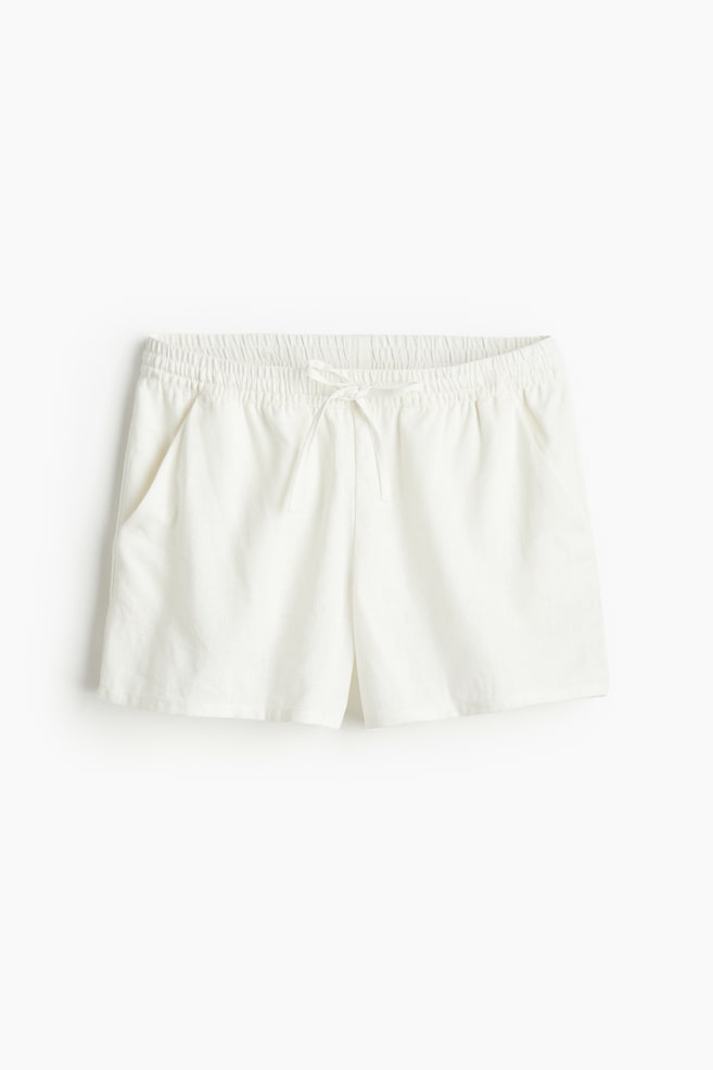 Bermudas en mezcla de lino con cintura elástica - Crema - 1