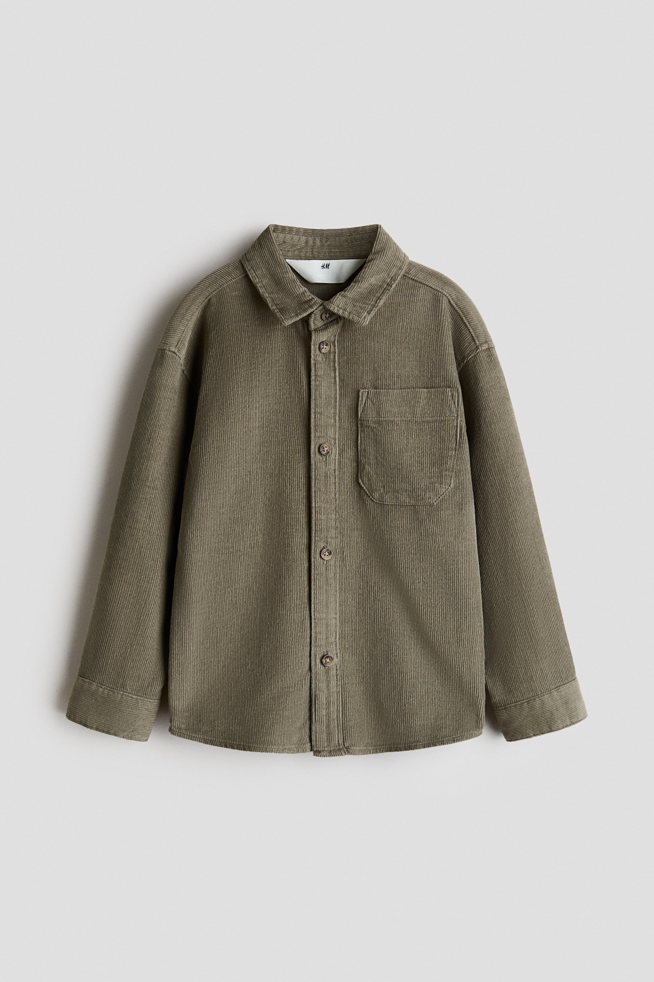 View larger image: Cotton corduroy shirt - Khaki green - Kids | H&M 1