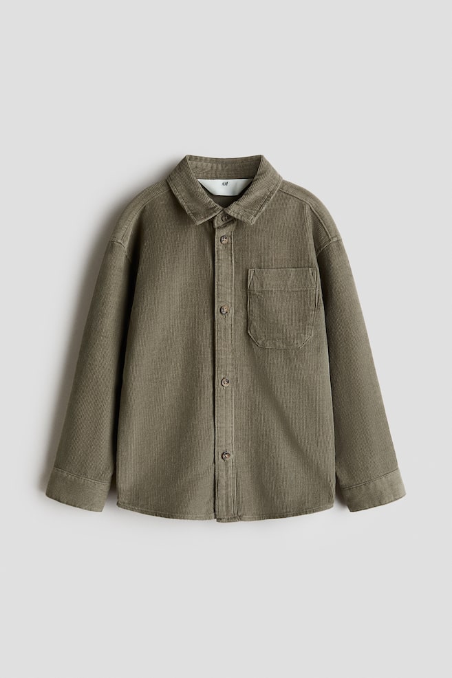 Cotton Corduroy Shirt - Khaki green/Dark brown/Steel blue - 1