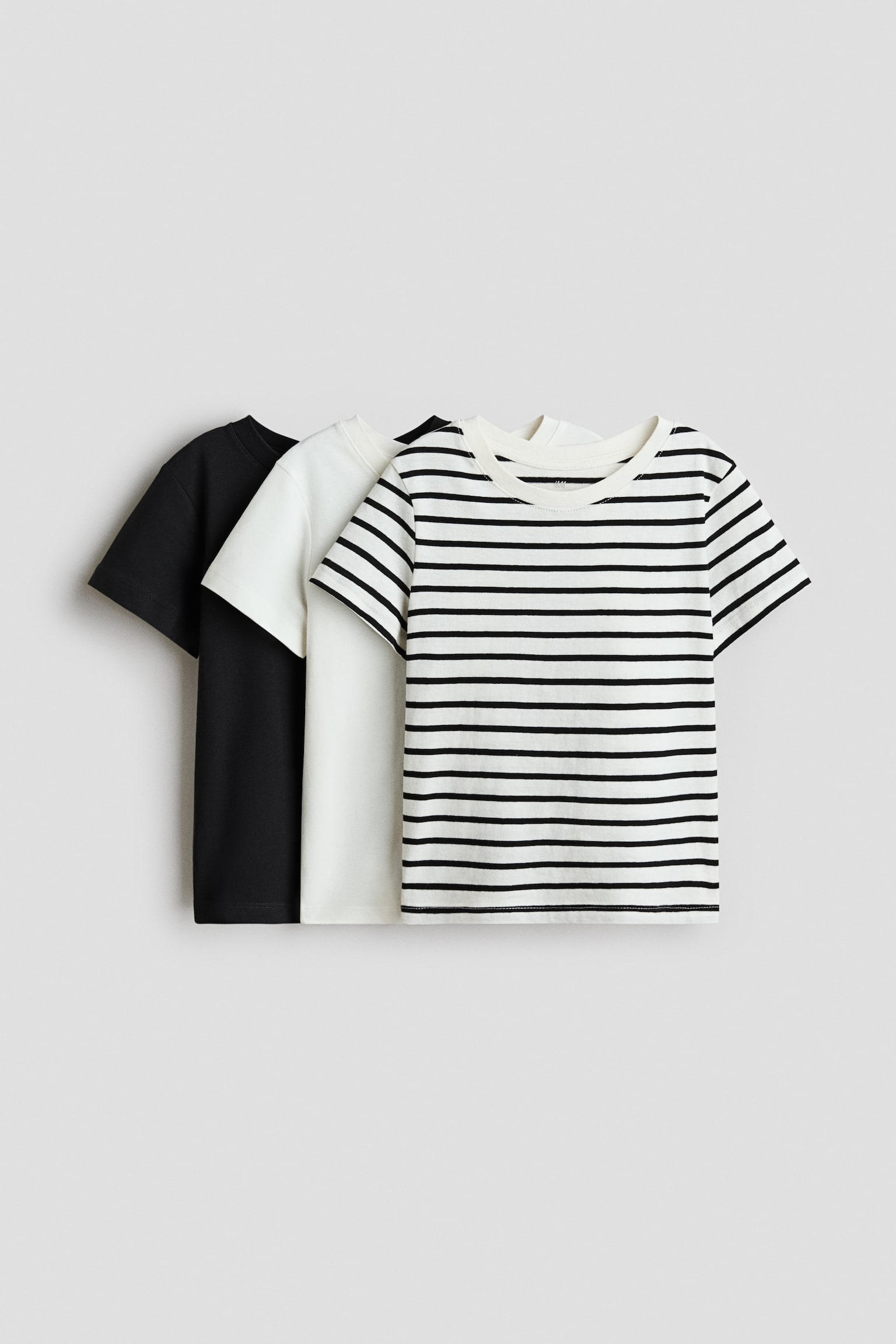 Lot de 3 T-shirts en coton - Blanc/rayé/Vert kaki foncé/blanc/Vert/bleu marine/Bleu marine/blanc - 1