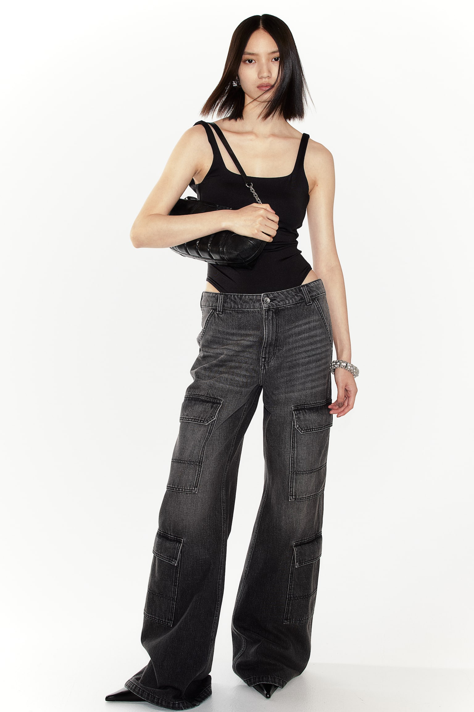 Denim cargo trousers - Black/Grey/Greige - 1