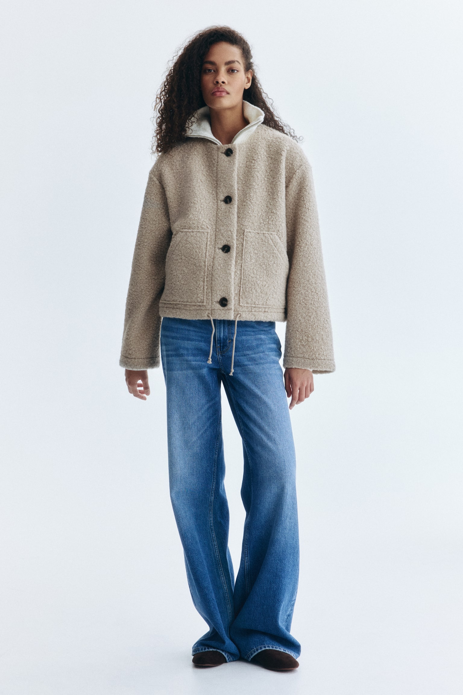 Saco en tejido peluche - Gris pardo/Beige claro - 4