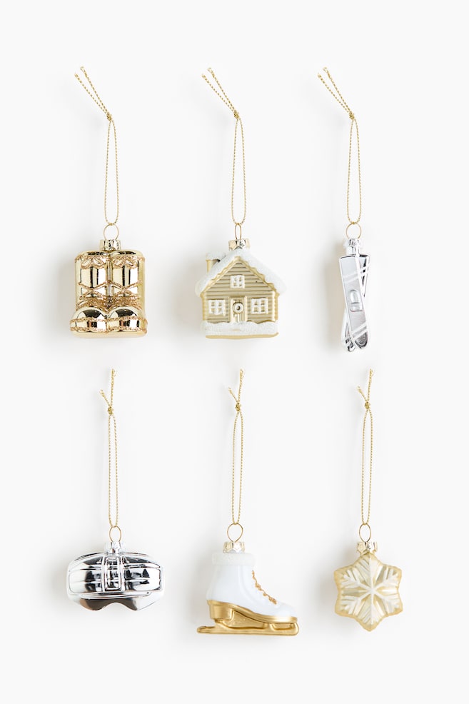 6-pack Christmas decorations - Gold-coloured/Silver-coloured/Red/Green/Silver coloured/House - 1