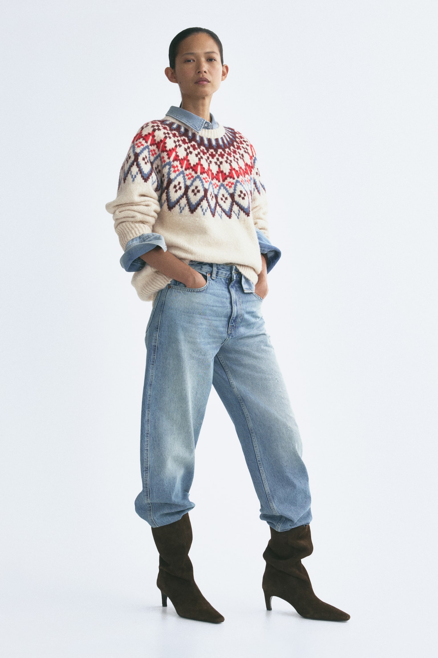 Женский свитер H&M Brushed Jacquard-Knit, цвет: Светлый бежевый — фото 4