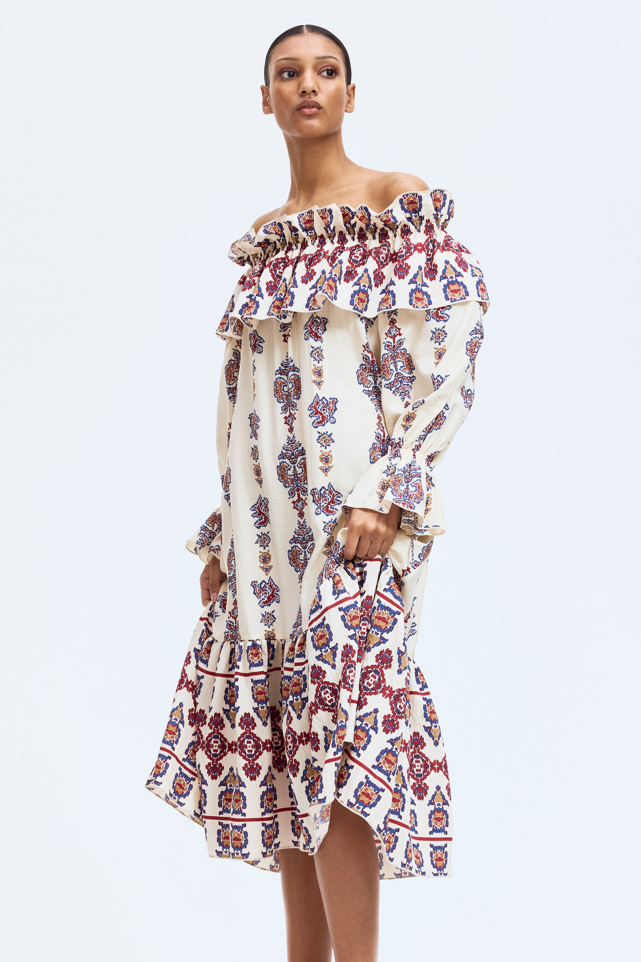 View larger image: Off-the-shoulder dress - Light beige/Patterned - Ladies | H&M IN 2