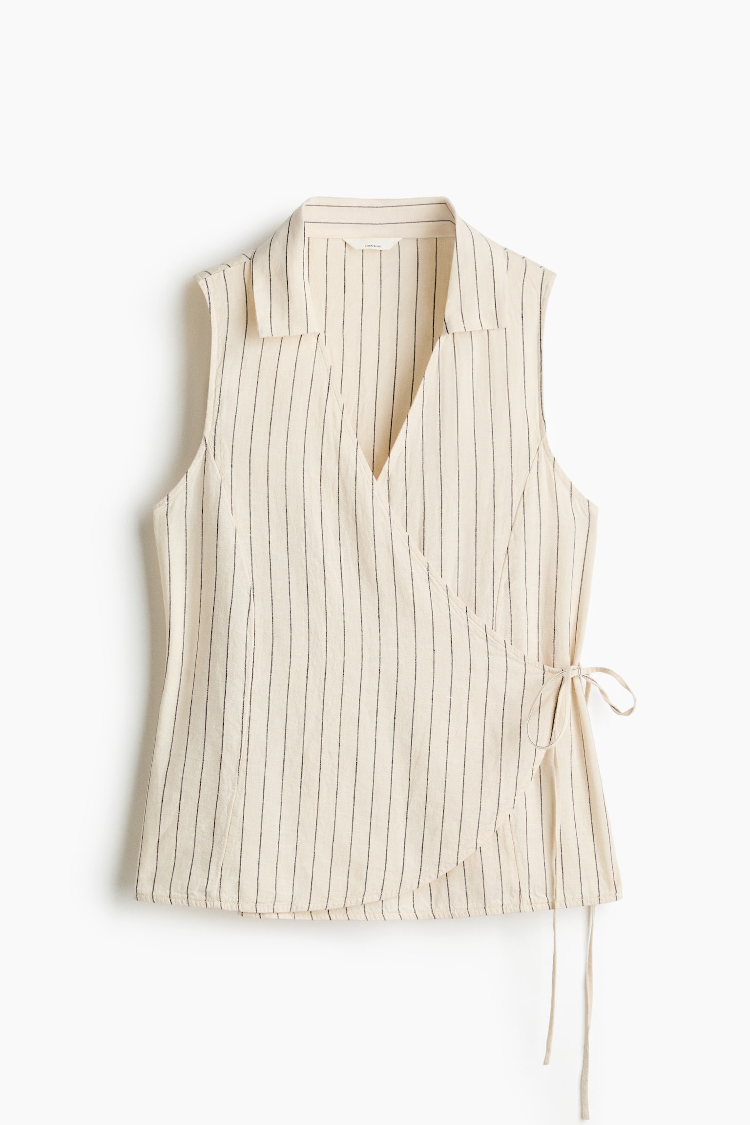 Linen-blend wrap top - Light beige/Striped - 1