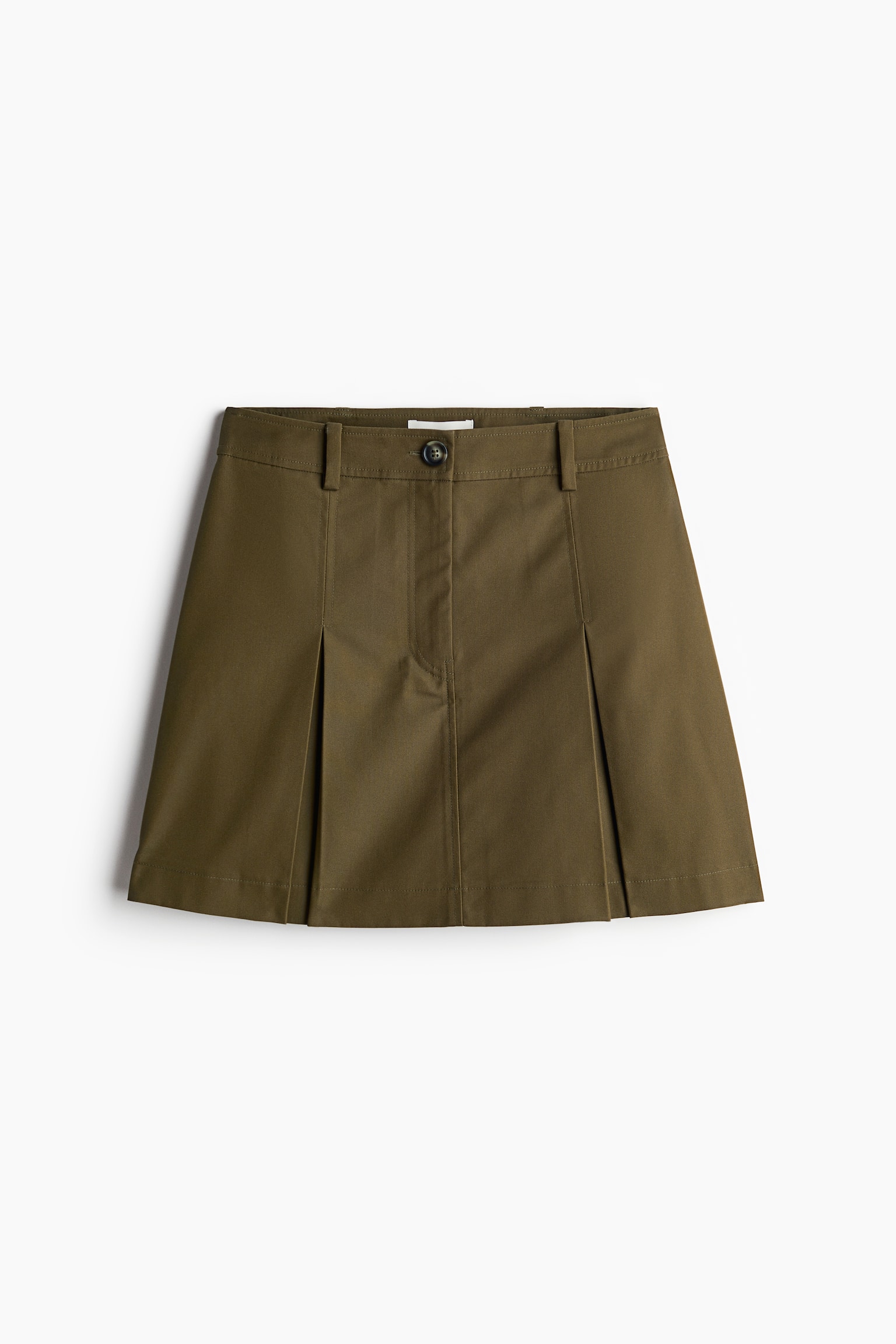 Pleated twill skirt - Dark khaki green/Beige - 2