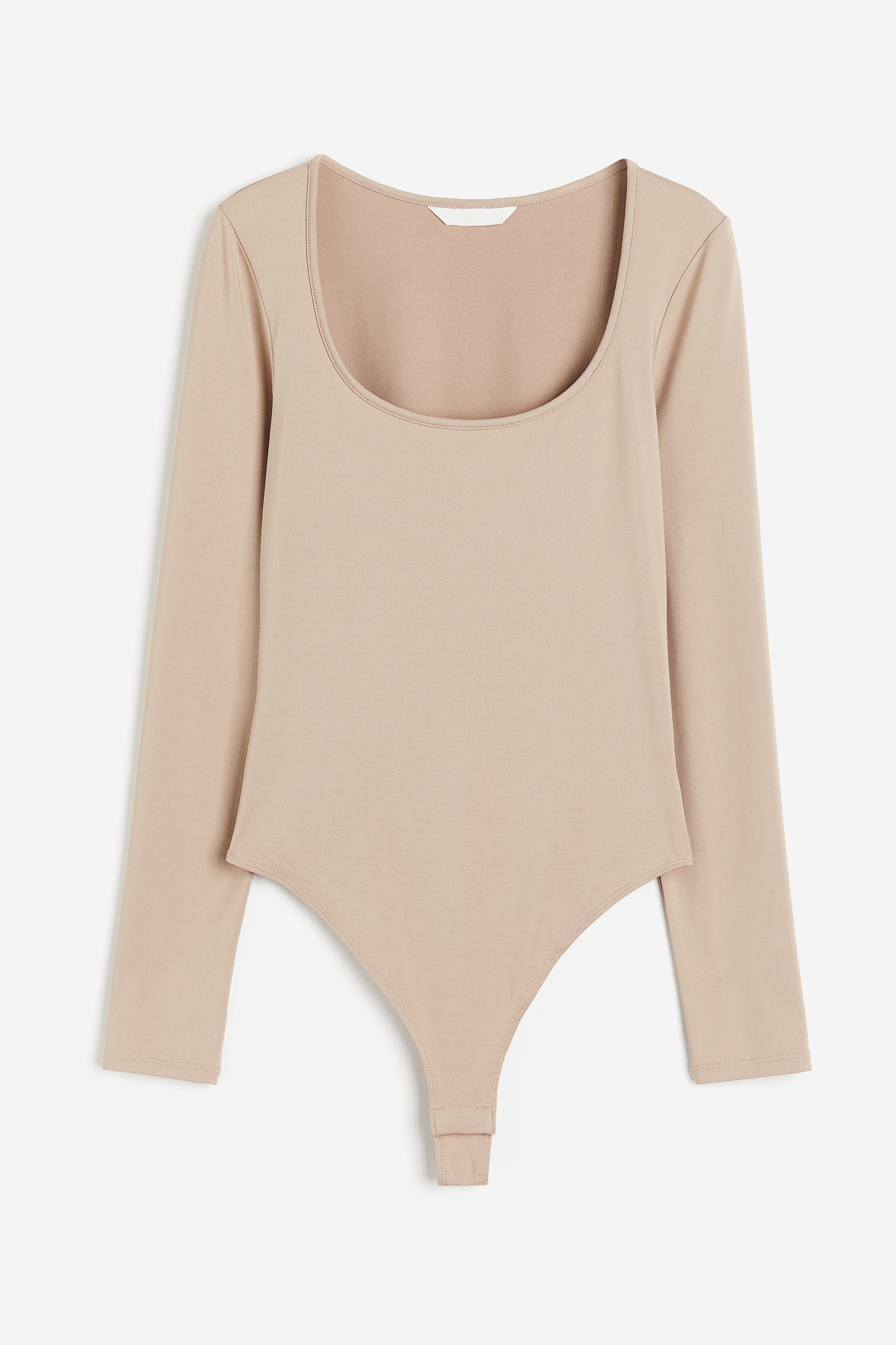 Tangabody aus Jersey - Tiefer Ausschnitt - Langarm - Beige 