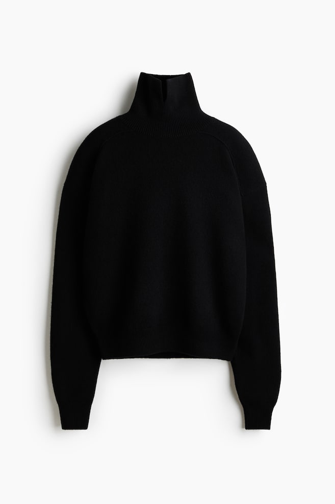 Wool-blend turtleneck jumper - Black - 1