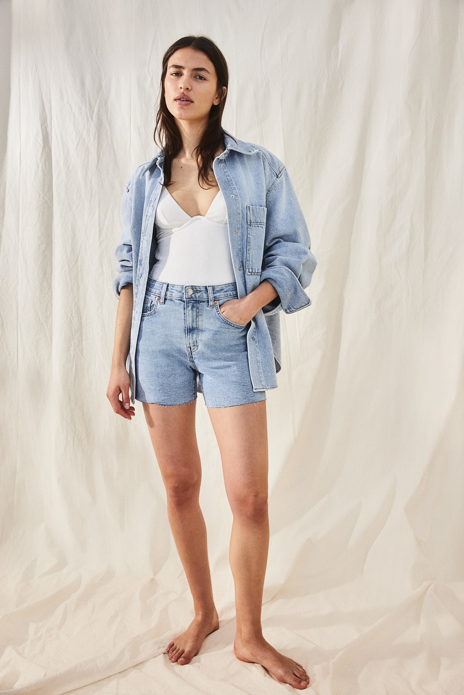 Skinny High Denim Shorts - Light denim blue/Black/Washed out/Denim blue - 4