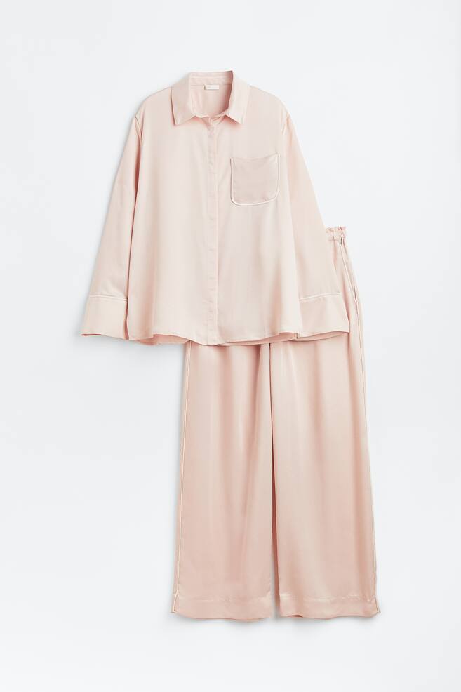 Satin pyjamas - Powder pink/Black/Light beige/Brown - 1