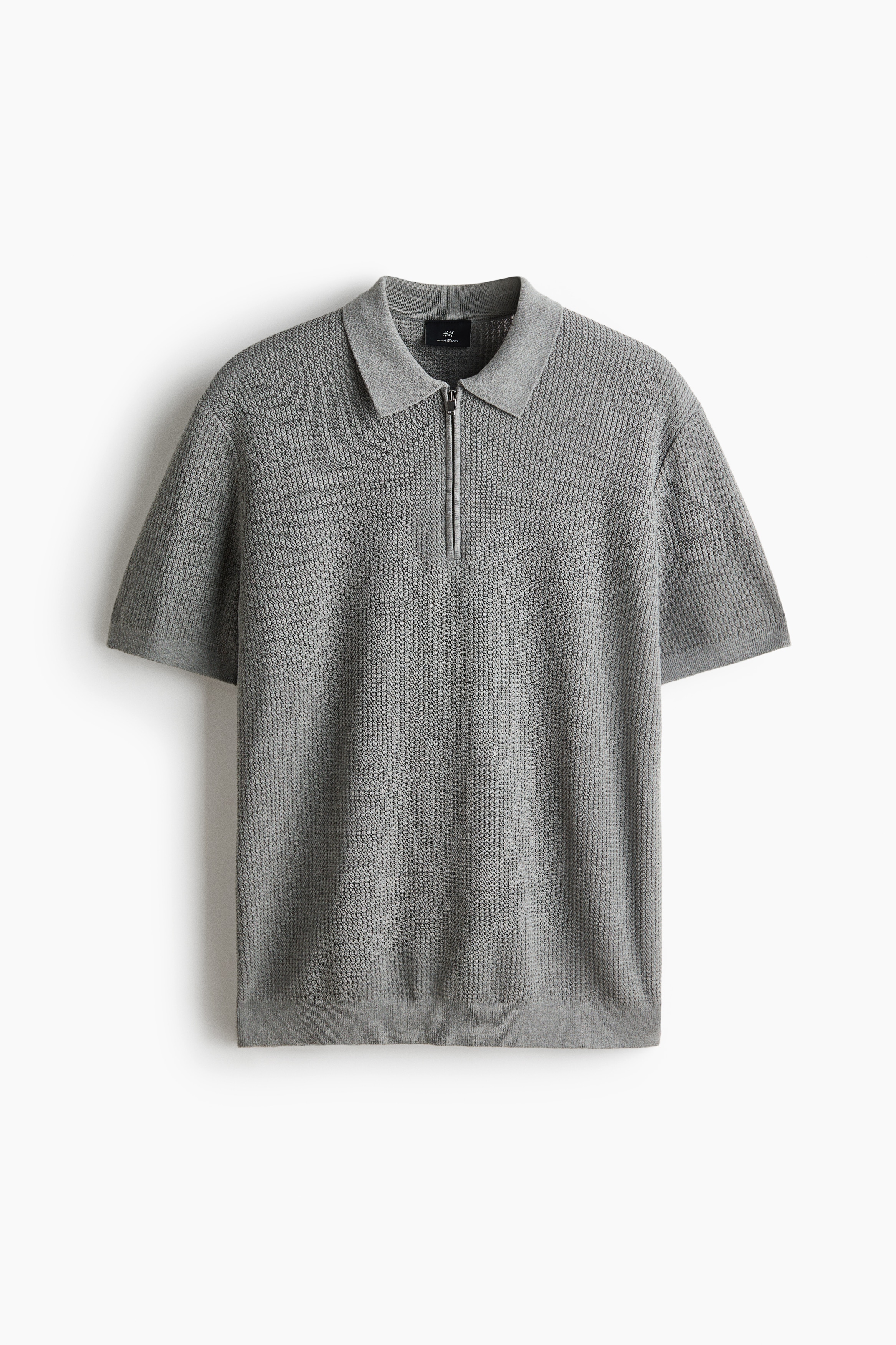 Slim Fit Zip-top polo shirt - Grey marl/Cream/Light blue