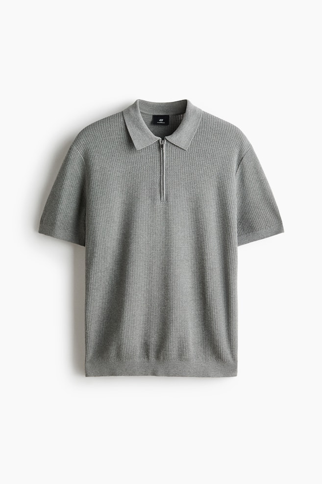 Slim Fit Zip-top polo shirt - Grey marl/Light blue/Cream - 1