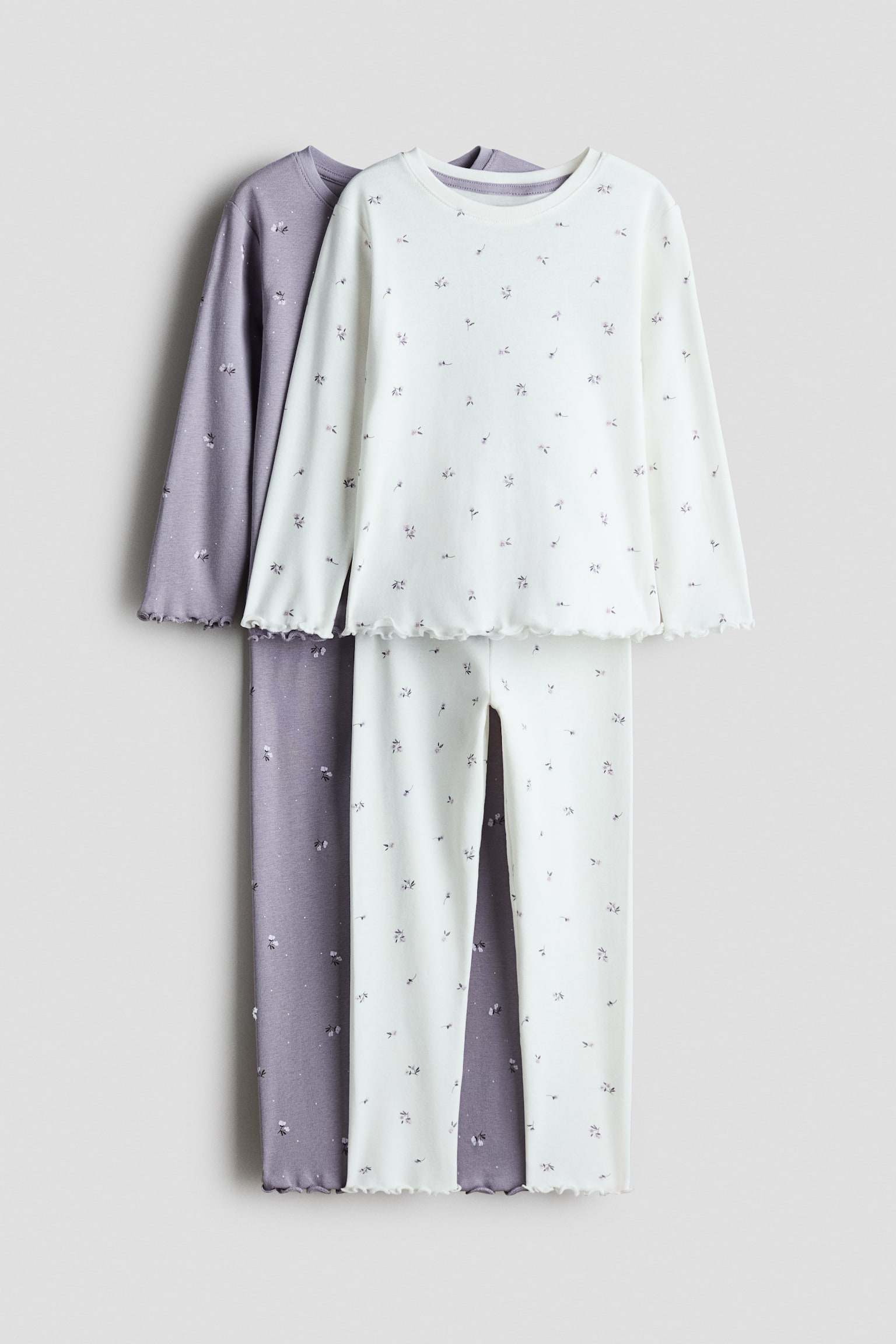 2-Pack Patterned Cotton Pajamas - Dusty purple/floral/Light pink/hearts