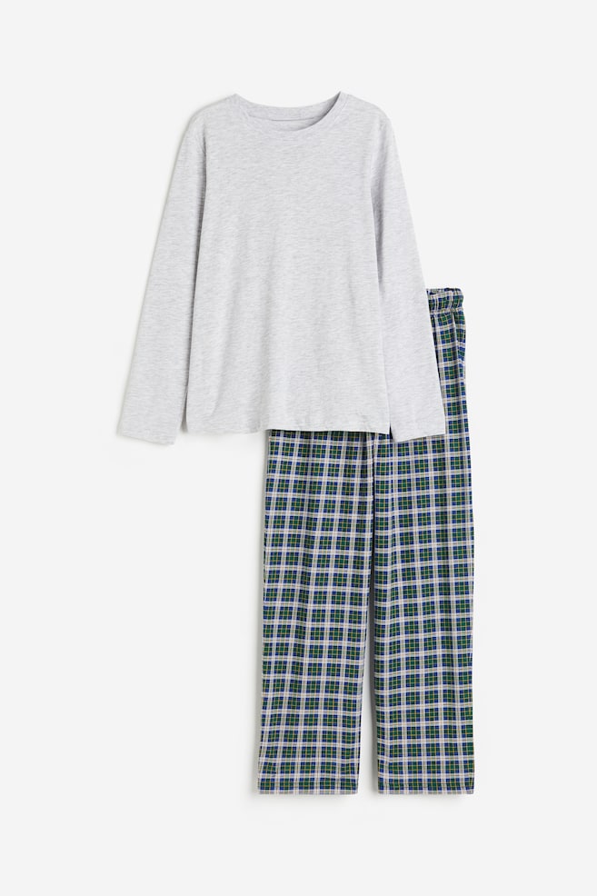 Jersey pyjamas - Light grey/Checked - 1