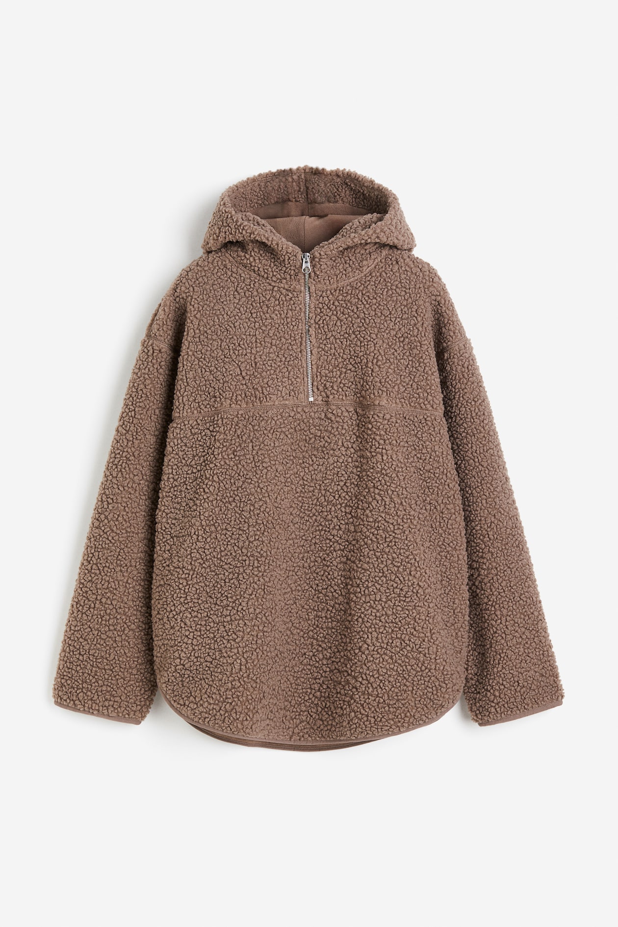 Half-zip Teddy Hoodie Dark beige Ladies H&M US