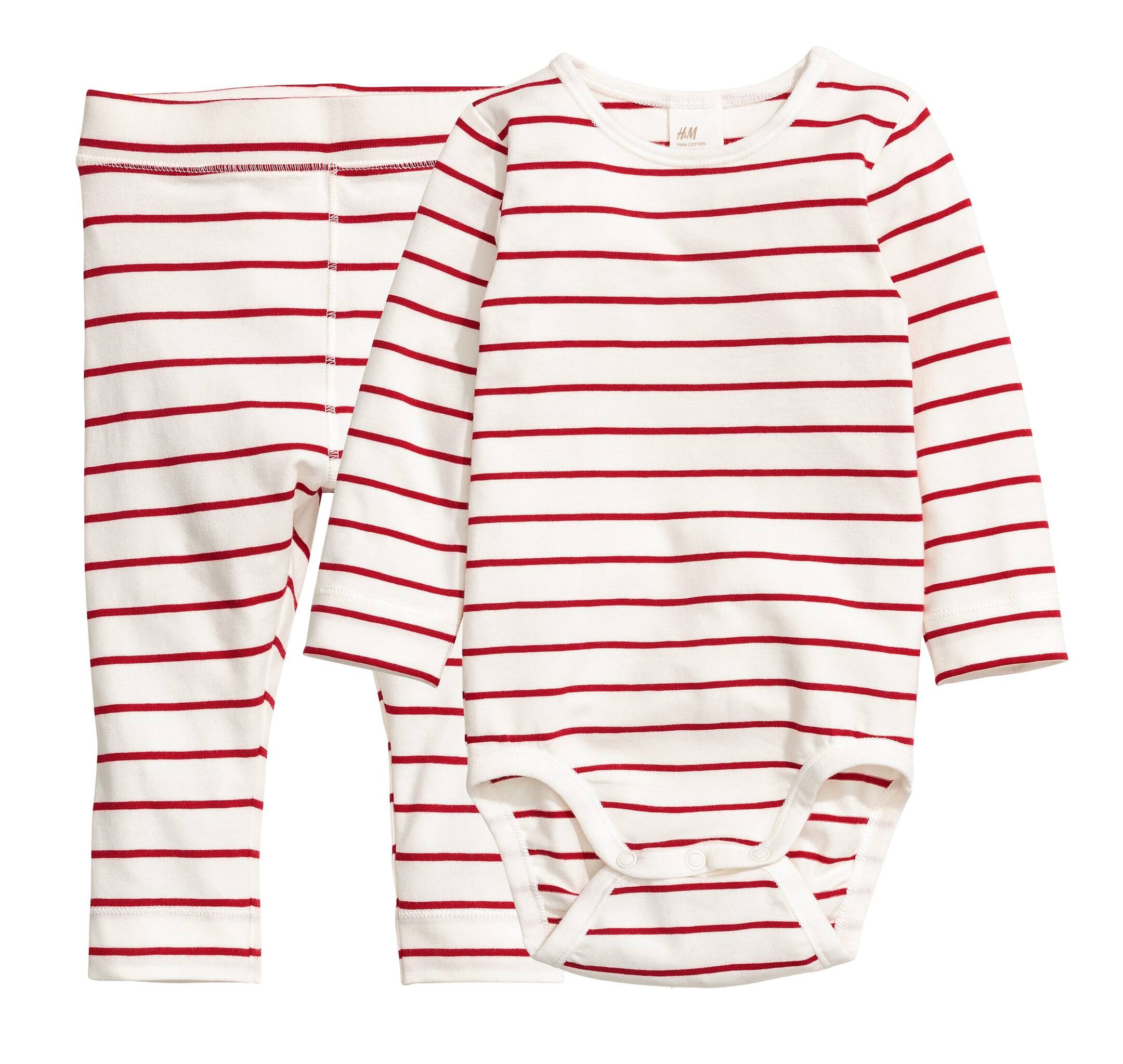 View larger image: Bodysuit and trousers - Natural white/Red striped - Kids | H&M IE 1