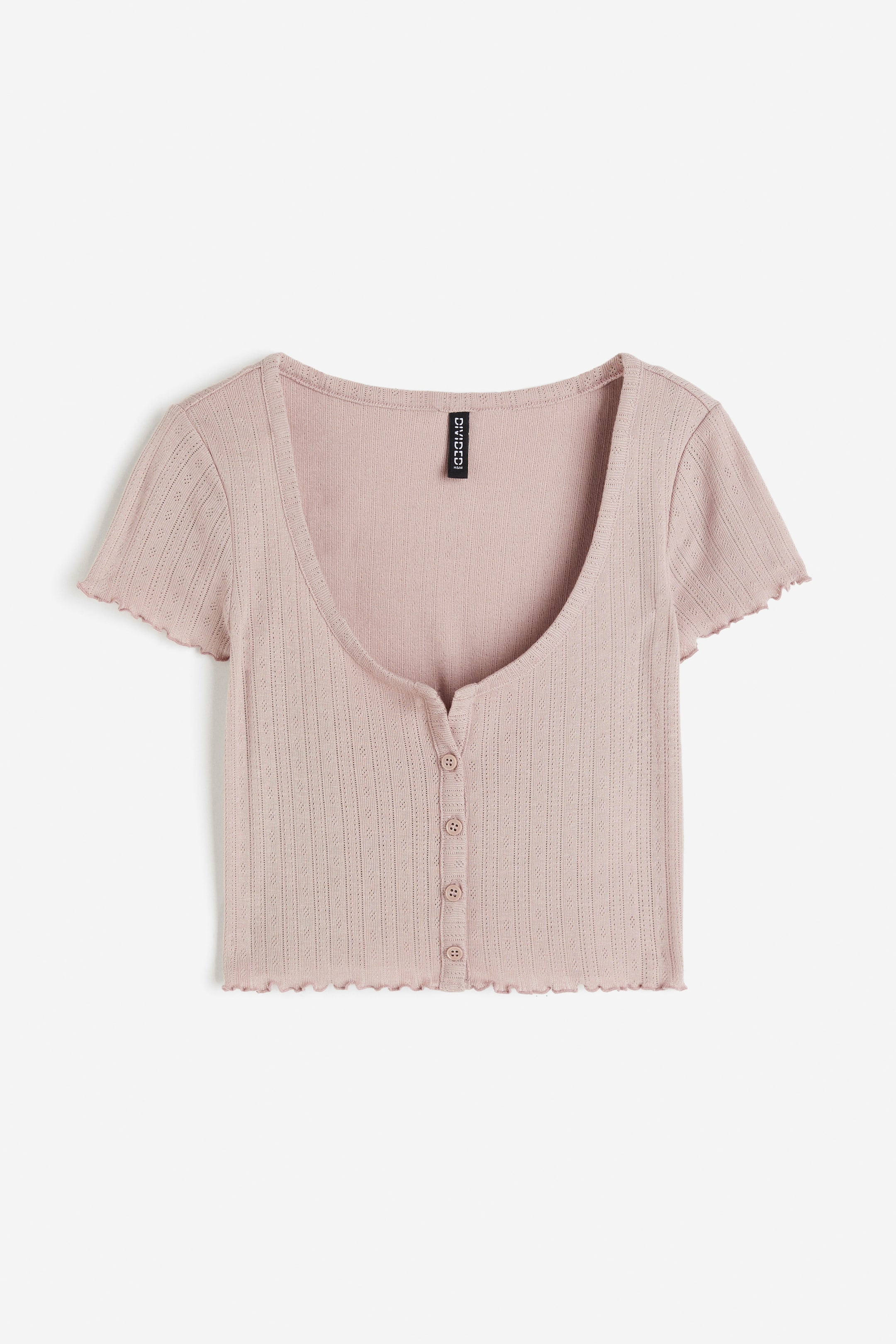 View larger image: Button Front Pointelle Jersey Top - Dusty pink - Ladies | H&M AU 1