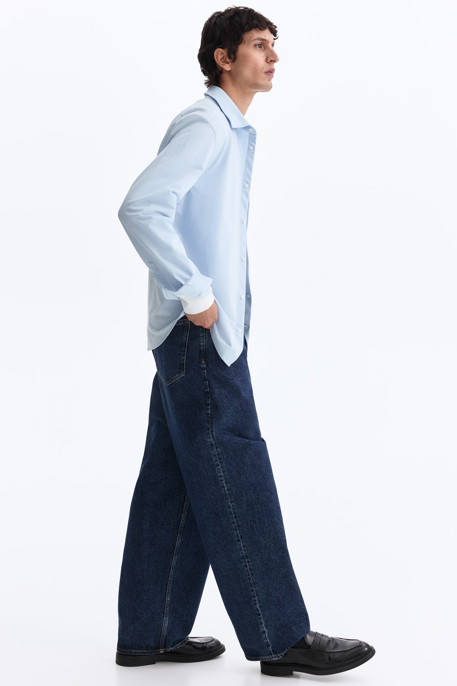 חולצה Four-Way Stretch Slim Fit - תכלת/לבן/שחור - 7