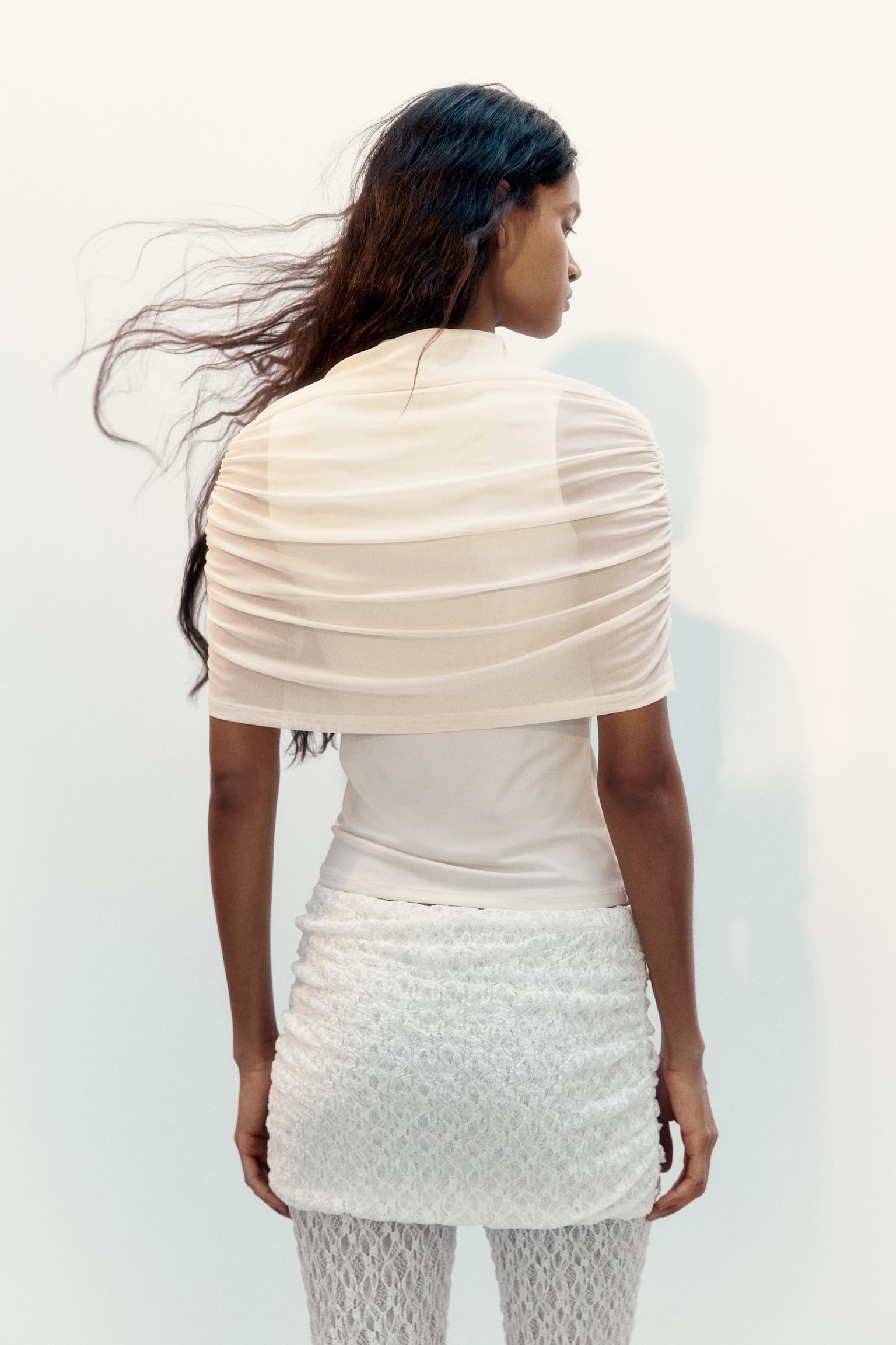 Cape-detail jersey top - Cream - 6