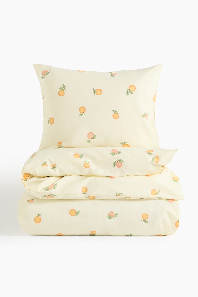 Printed cotton duvet cover set - Light yellow/Oranges - 1