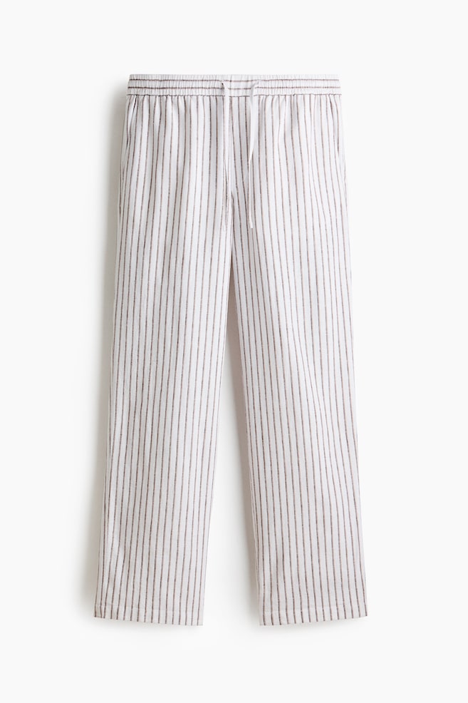 Relaxed Fit Linen-blend trousers - White/Striped/Black/Navy blue/Striped/White/Khaki green - 1