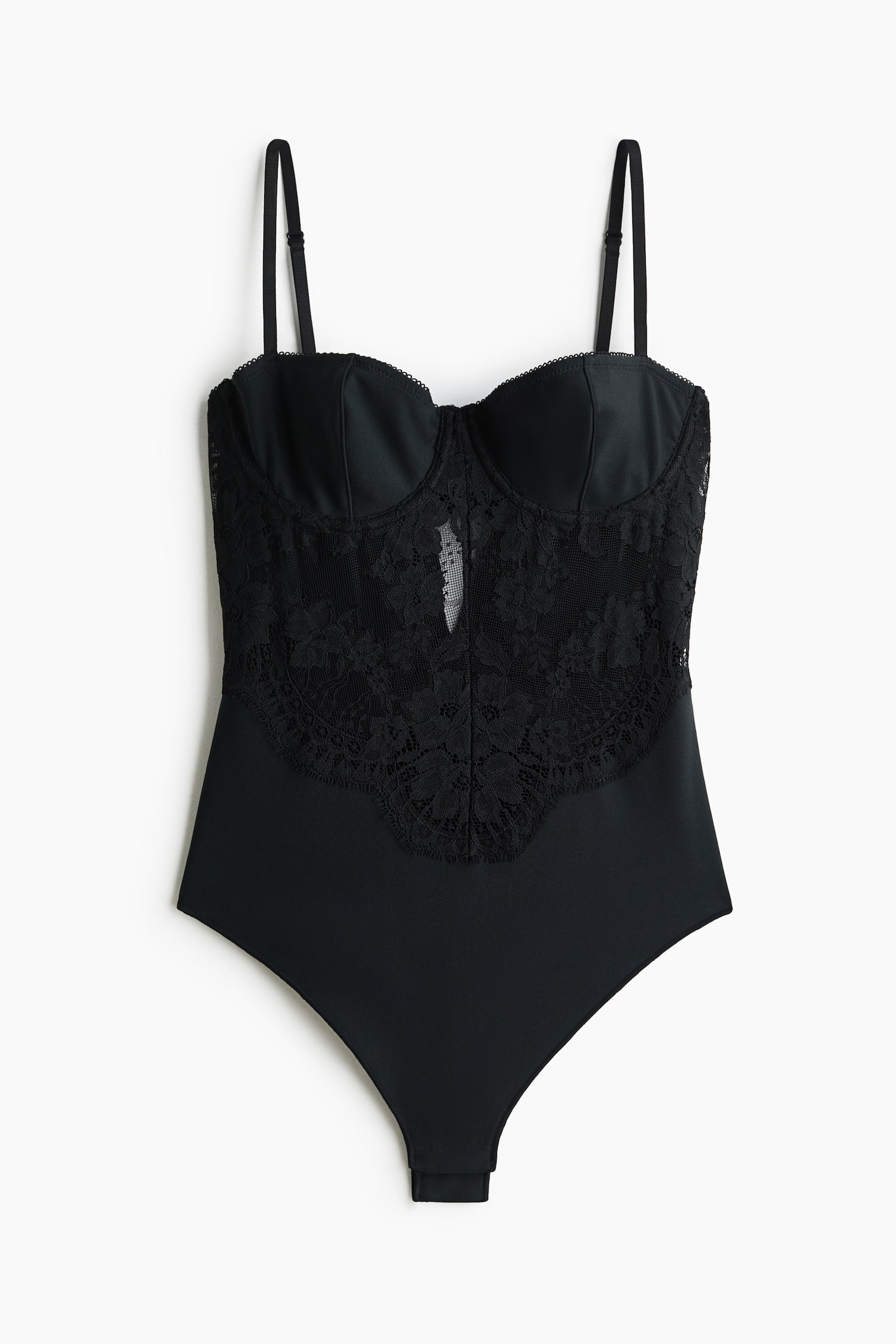 Боди, кружево, микрофибра — H&M, цвет: Чёрный — фото 1