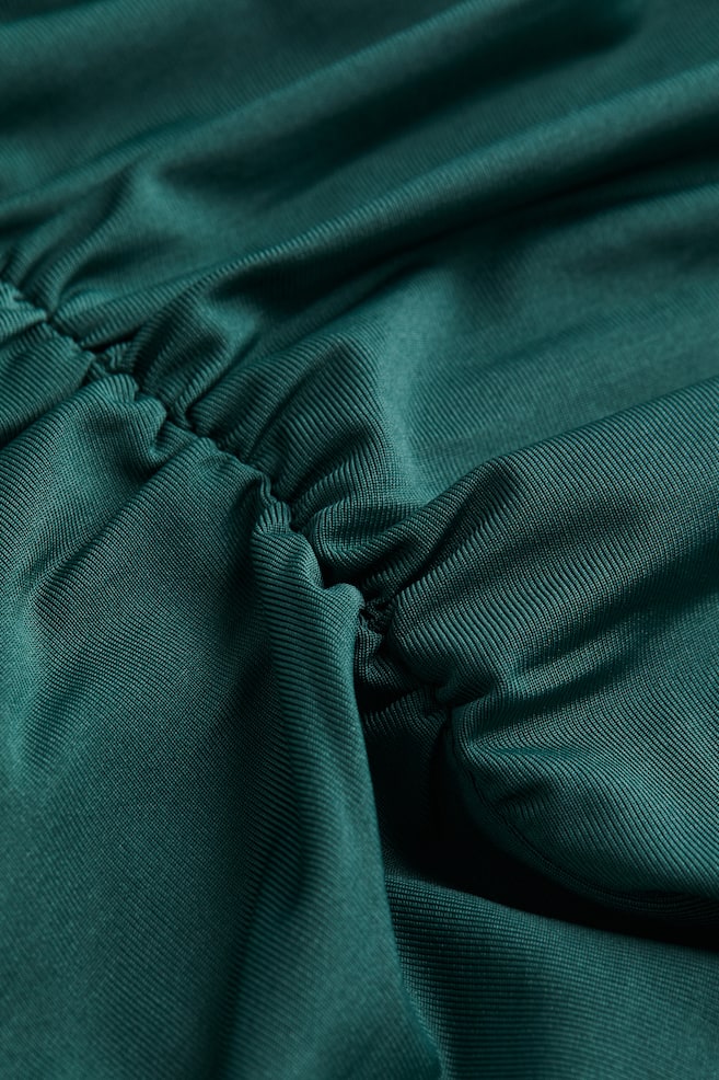 Drapiertes Off-Shoulder-Kleid - Dunkles Blaugrün/Schwarz - 4