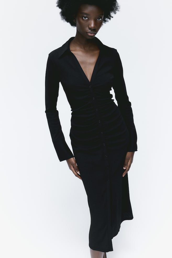 Draped shirt dress - Black/Terracotta - 3